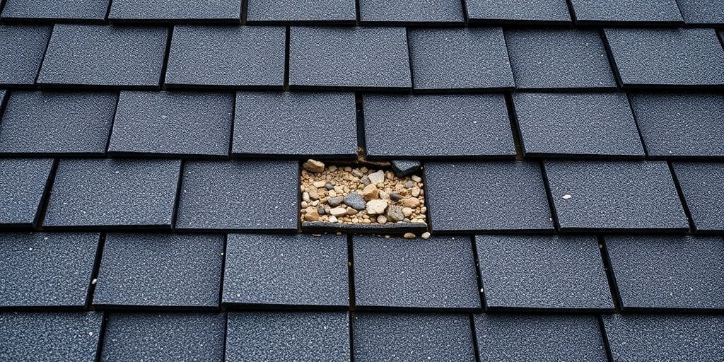 weathered asphalt shingles with visible granule loss