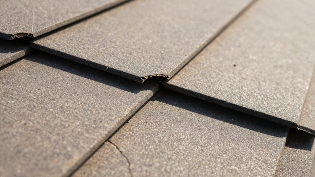 close-up of textured brown roof shingles overlapping