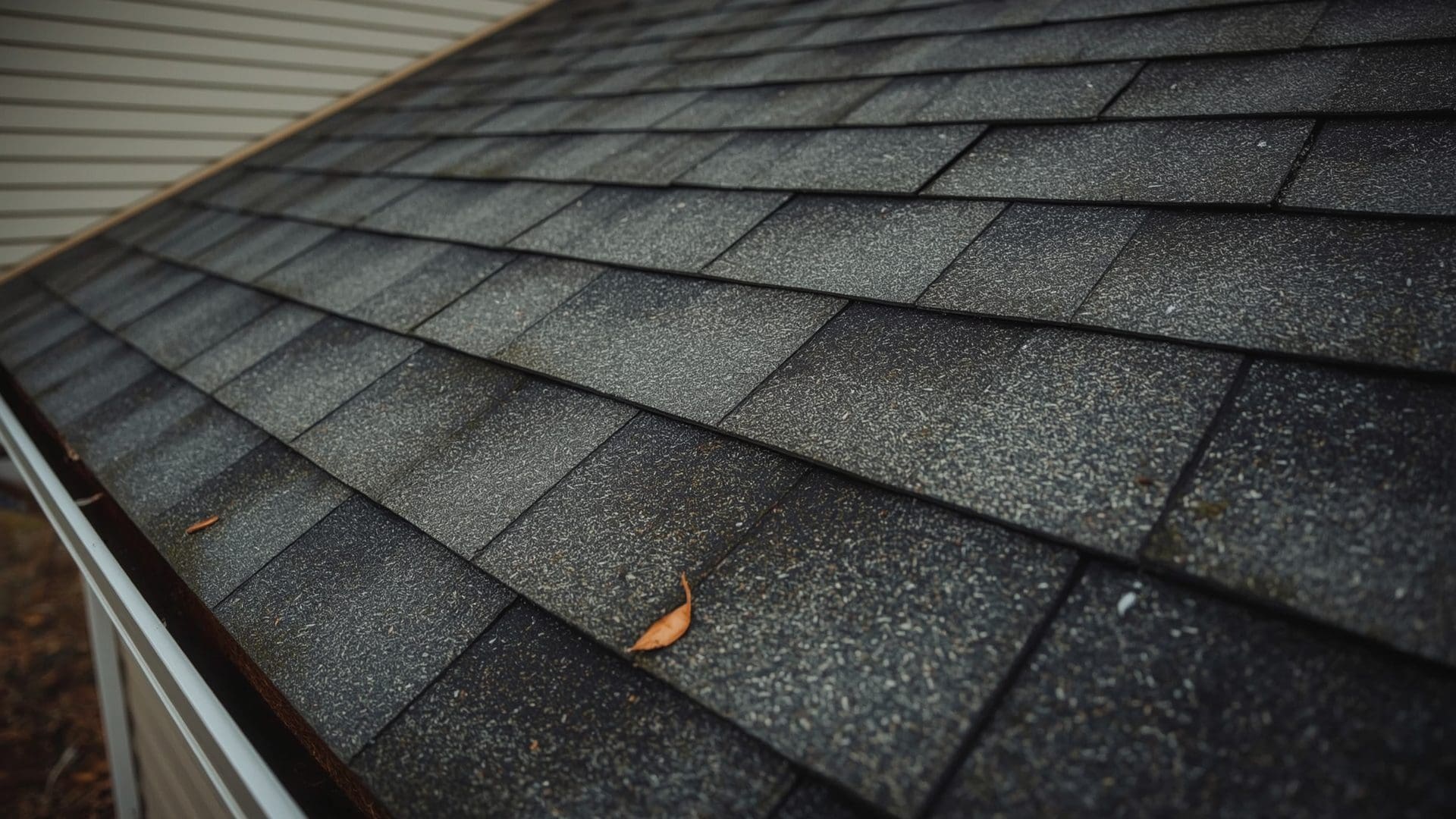 Weathered roof shingles showing curling edges and granule loss needing replacement